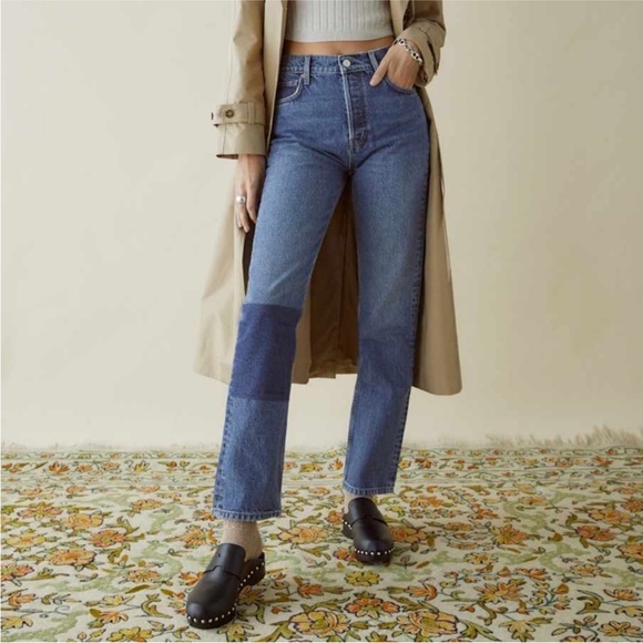 Reformation Denim - Reformation Cynthia High Rise Patch Straight Jeans Medium Wash Size 24